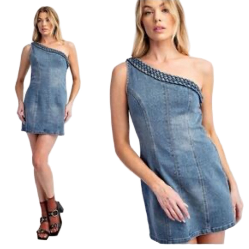 🛼HEYSON size L  One-Shoulder Denim Dress GUC..